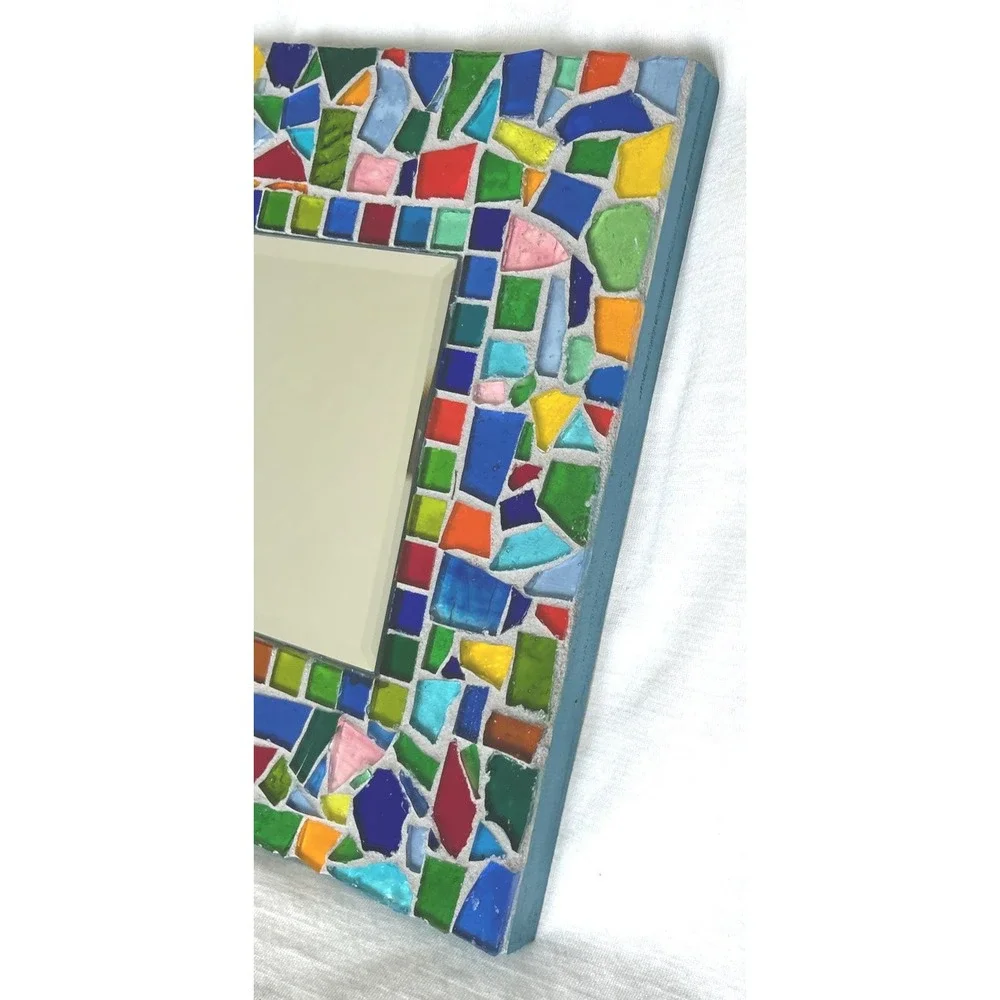 Stained Glass Mosaic Mirror Colorful Glass Tile Wall Mirror Beveled Boho Decor